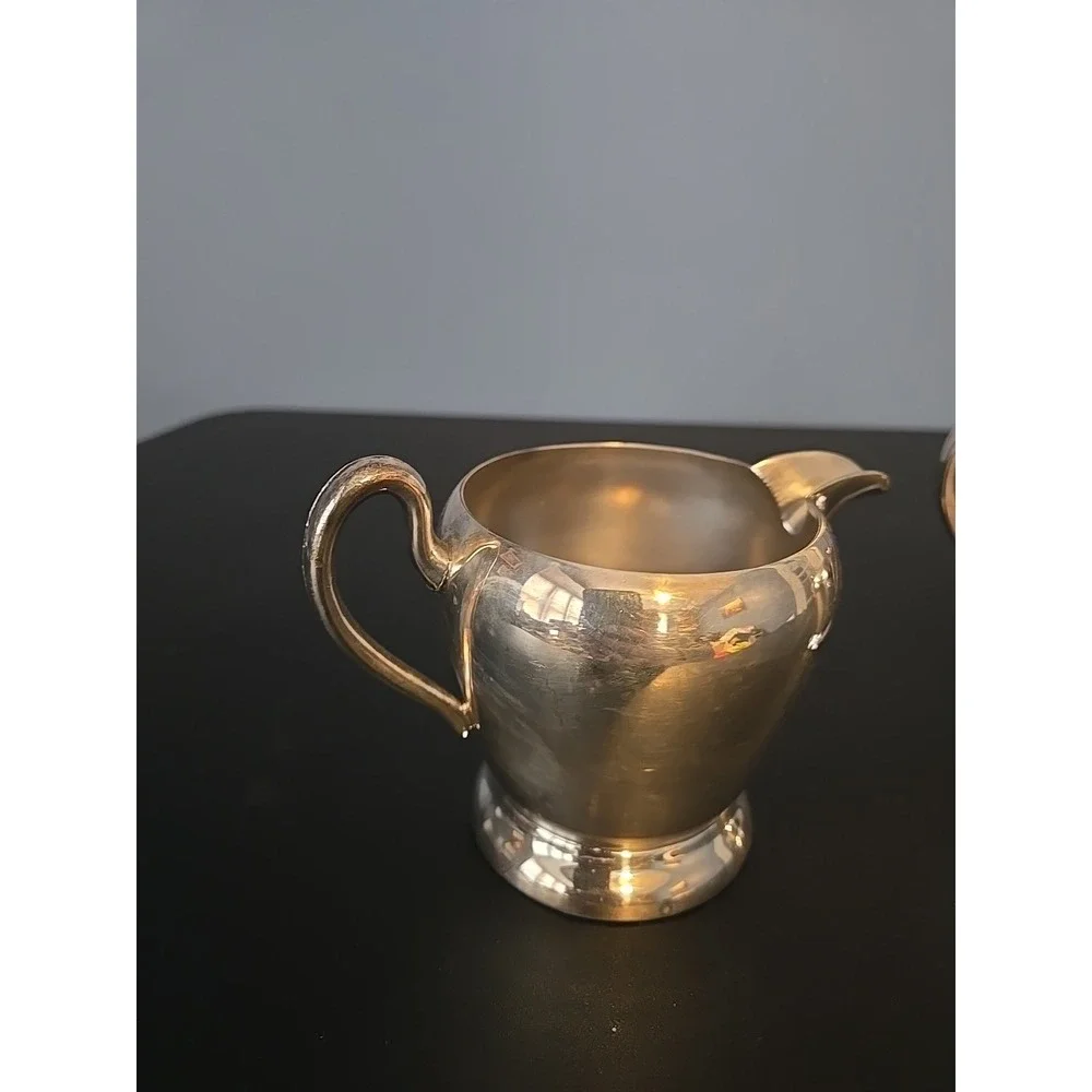 Academy‎ Silver on Copper Vintage Creamer Sugar Serving Cups Set Pair
